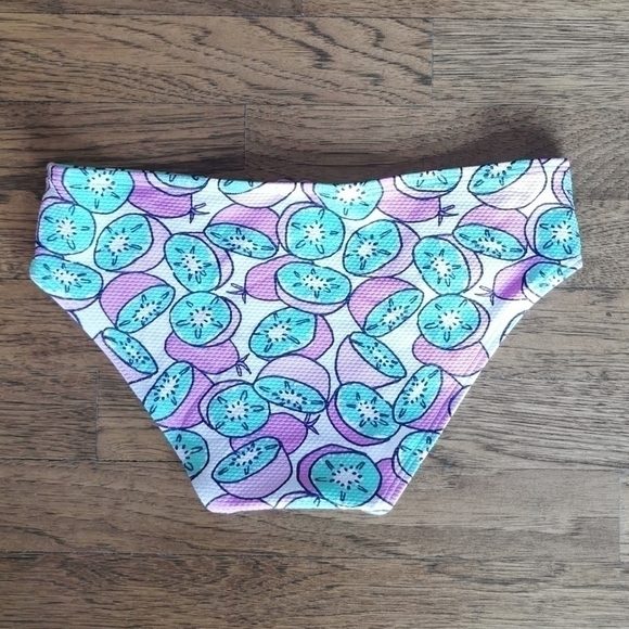 AERIE bikini bottom white purple kiwis Small New - Picture 2 of 4